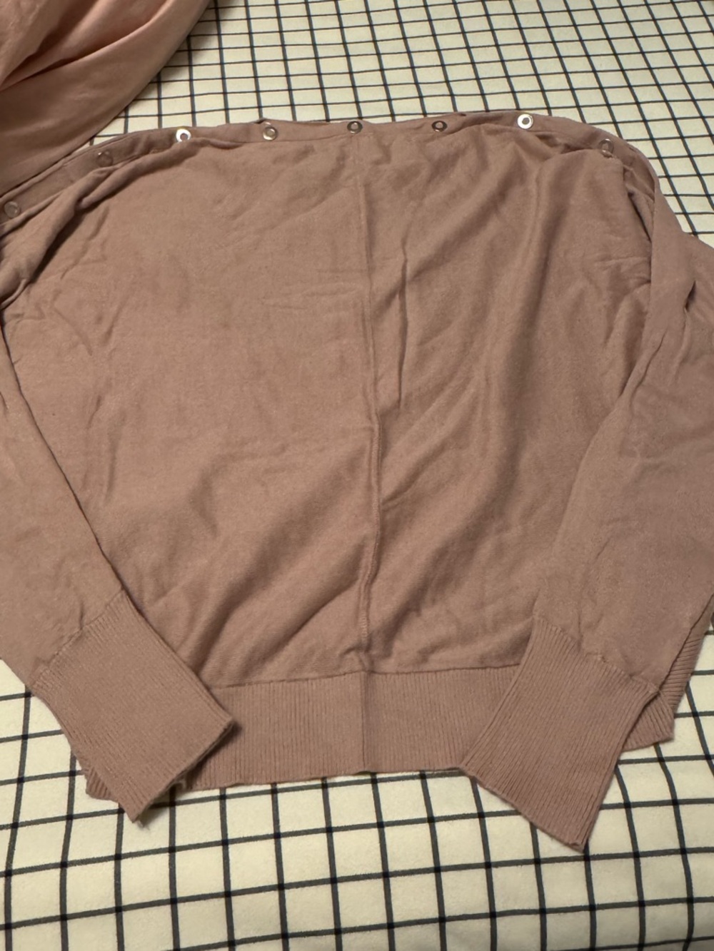 All Saints Off-the-Shoulder Snap-Detail Sweater in Mauve